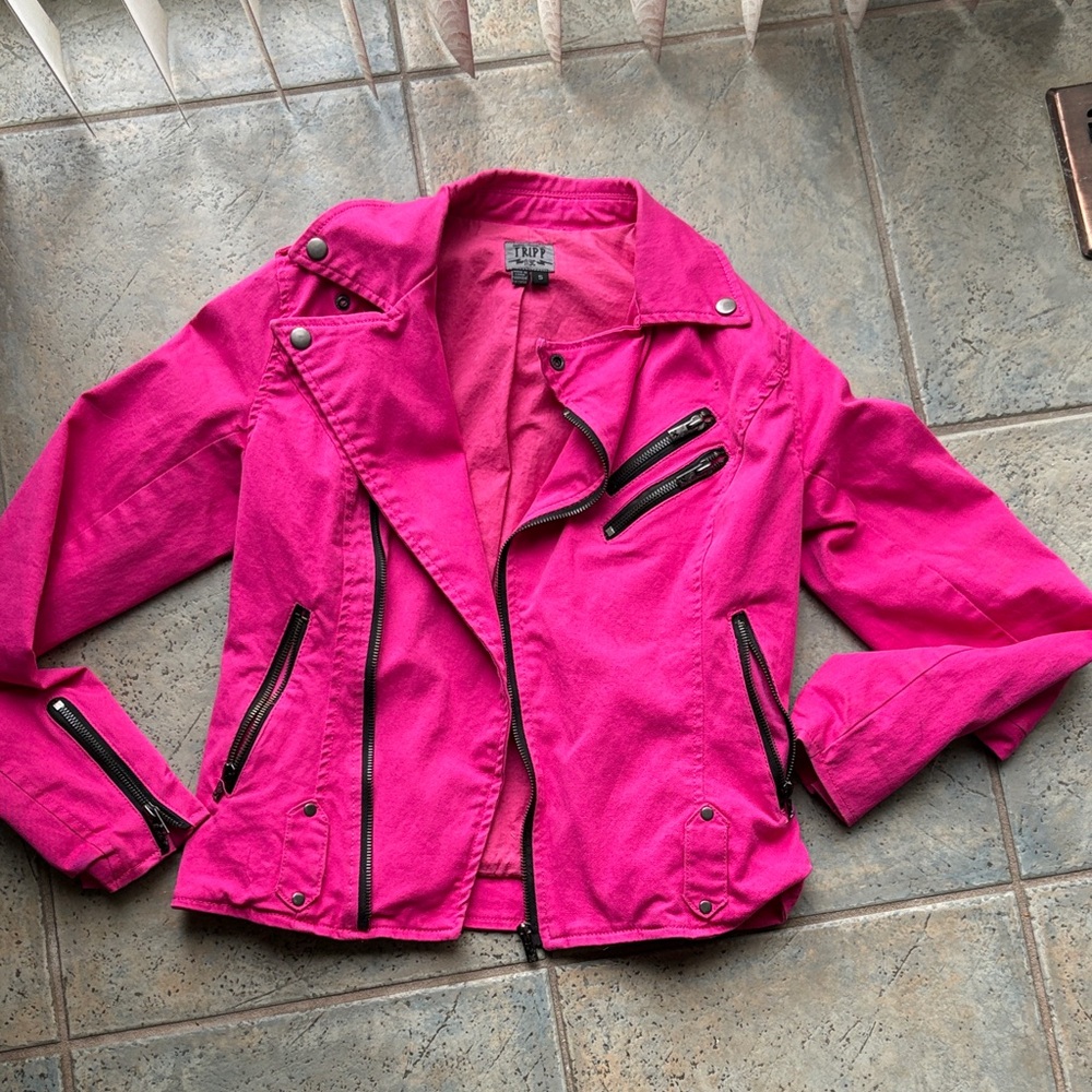 Y2K Tripp NYC Hot Pink Women's denim moto Jacket. Size s